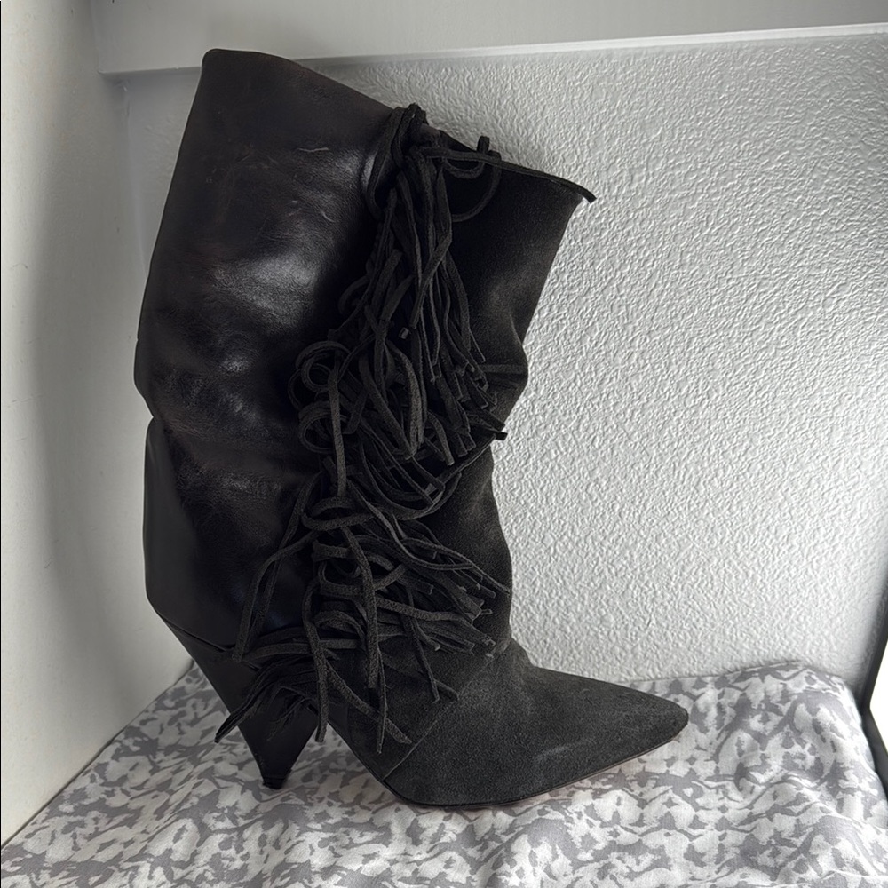 Isabel Marant pour H&M Black Heeled Boots with Fringe Details